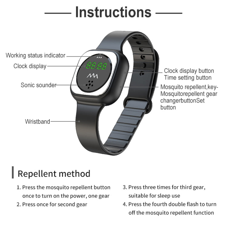 F9 Outdoor Silica Gel Mosquito Repellent Wristband with Clock, F9 (White), F9 (Black)