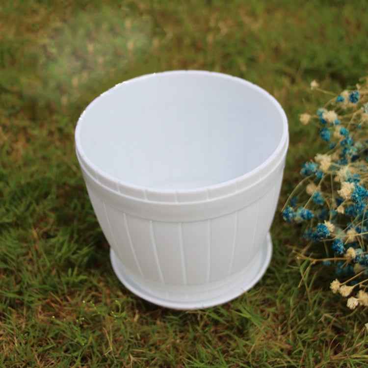 10 PCS Imitation Wooden Barrel Plastic Resin Flower Pot with Tray, Top Diameter: 16cm, Height: 13.5cm
