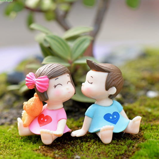 Lovers Bow Garden Dollhouse Decoration Moss Micro Landscape PVC Ornaments, Pink Blue Lovers Bow, Red Grey Lovers Bow