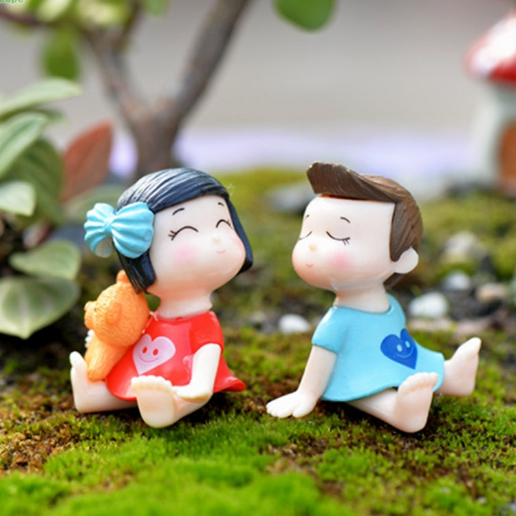 Lovers Bow Garden Dollhouse Decoration Moss Micro Landscape PVC Ornaments, Pink Blue Lovers Bow, Red Grey Lovers Bow