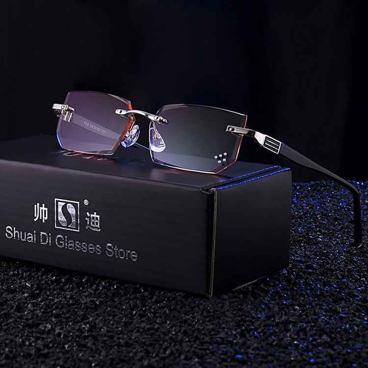Men Anti Fatigue & Blue-ray Rimless Rhinestone Trimmed Presbyopic Glasses, +3.00D