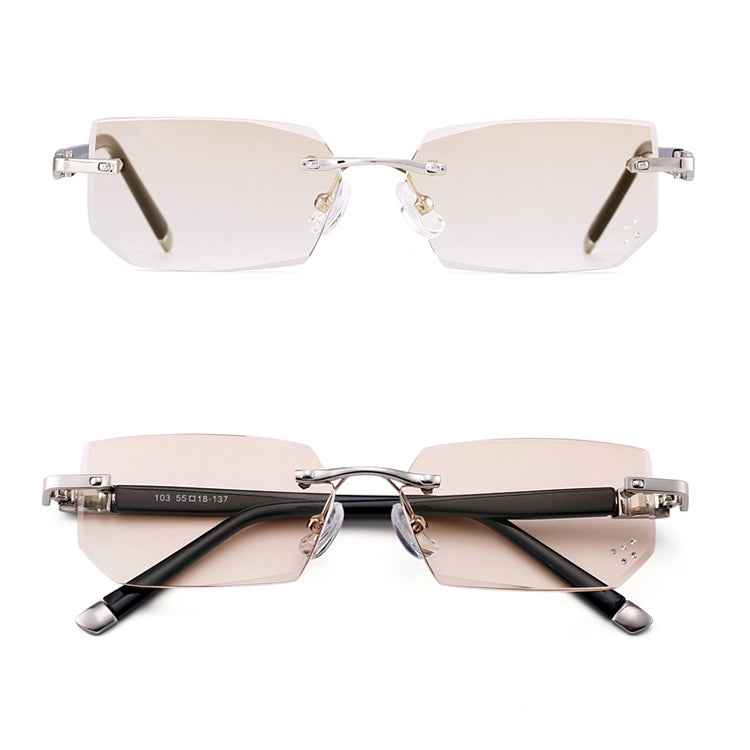 Men Anti Fatigue & Blue-ray Rimless Rhinestone Trimmed Presbyopic Glasses, +3.00D