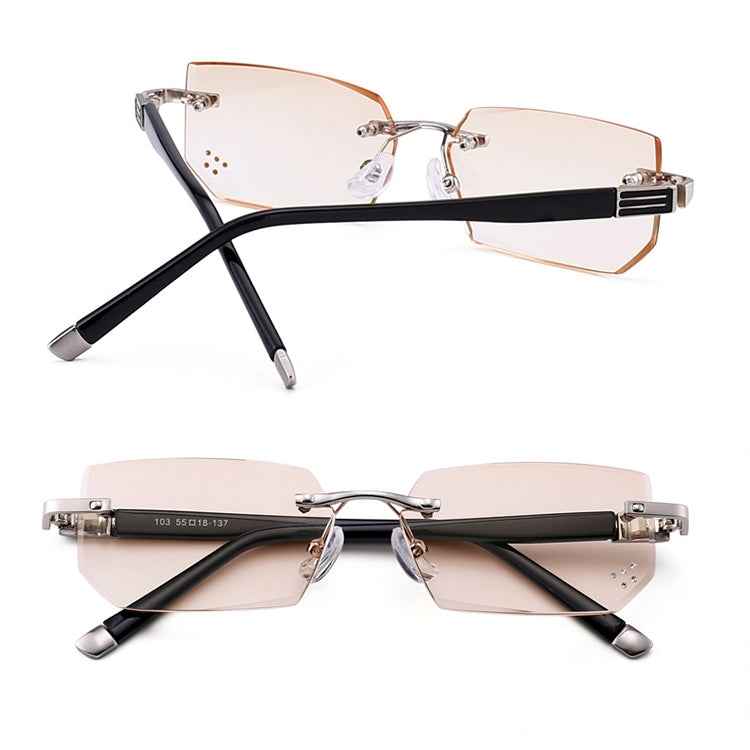 Men Anti Fatigue & Blue-ray Rimless Rhinestone Trimmed Presbyopic Glasses, +3.00D