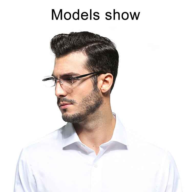 Men Anti Fatigue & Blue-ray Rimless Rhinestone Trimmed Presbyopic Glasses, +3.00D