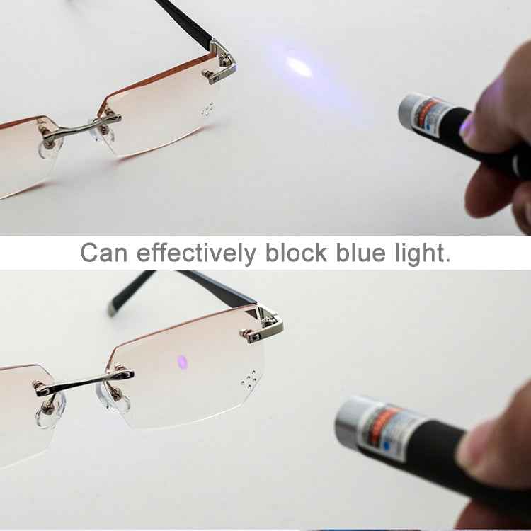 Men Anti Fatigue & Blue-ray Rimless Rhinestone Trimmed Presbyopic Glasses, +3.00D
