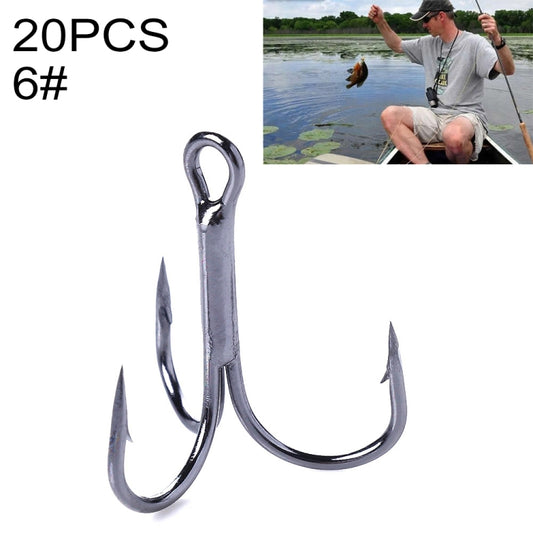 HENGJIA 20 PCS Classic Black High Carbon Steel Fishing Three-jaw Treble Hooks, 6# FH022