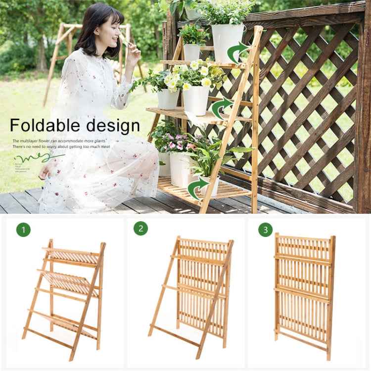 Bamboo 3-Tier Hanging Plant Stand Planter Shelves Flower Pot Storage Rack Folding Display Shelving Plants Shelf, Width: 100cm
