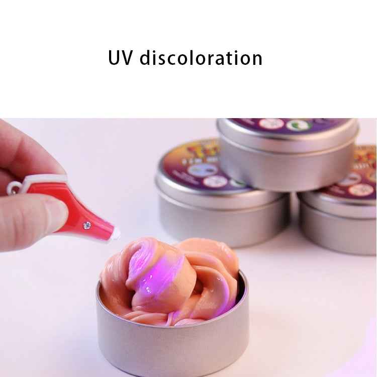 UV Discoloration Mud DIY Plasticine Slime Stress Reducer Anti-Anxiety Toy Bouncing Putty Magic Clay Education Toys for Kids and Adults, Iron Box Size: 8x2.5cm