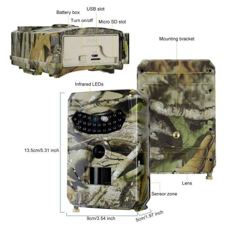 PR-100 1MP IP54 Waterproof IR Night Vision Security Hunting Trail Camera, Sunplus 1628 Program, 120 Degree Wide Angle,100 Degree PIR Sensing Angle