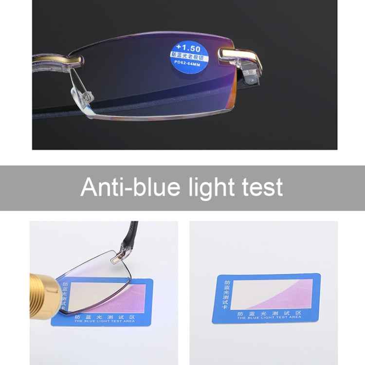 Rimless Anti Blue-ray Blue Film Lenses Presbyopic Glasses, +3.50D