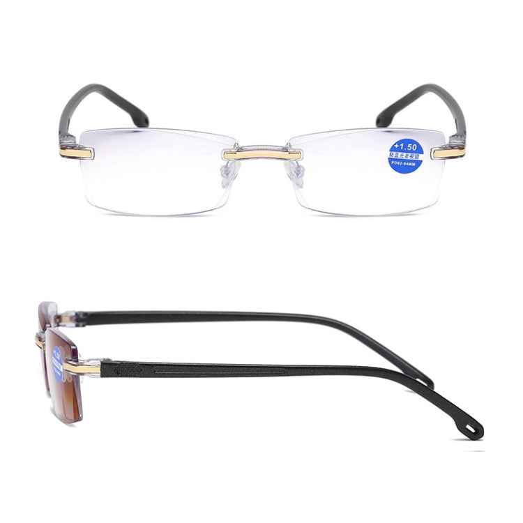 Rimless Anti Blue-ray Blue Film Lenses Presbyopic Glasses, +4.00D