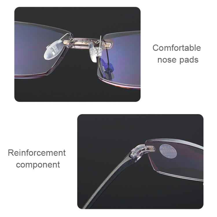 Rimless Anti Blue-ray Blue Film Lenses Presbyopic Glasses, +4.00D