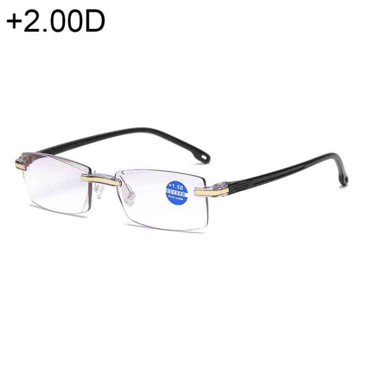 Rimless Anti Blue-ray Blue Film Lenses Presbyopic Glasses, +2.00D, +2.00D