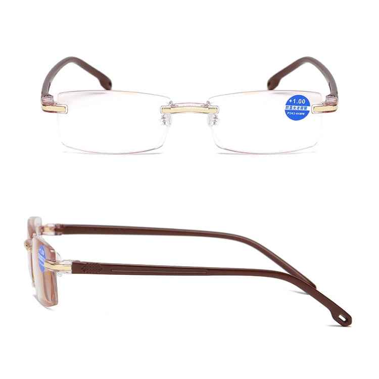 Rimless Anti Blue-ray Blue Film Lenses Presbyopic Glasses, +2.50D