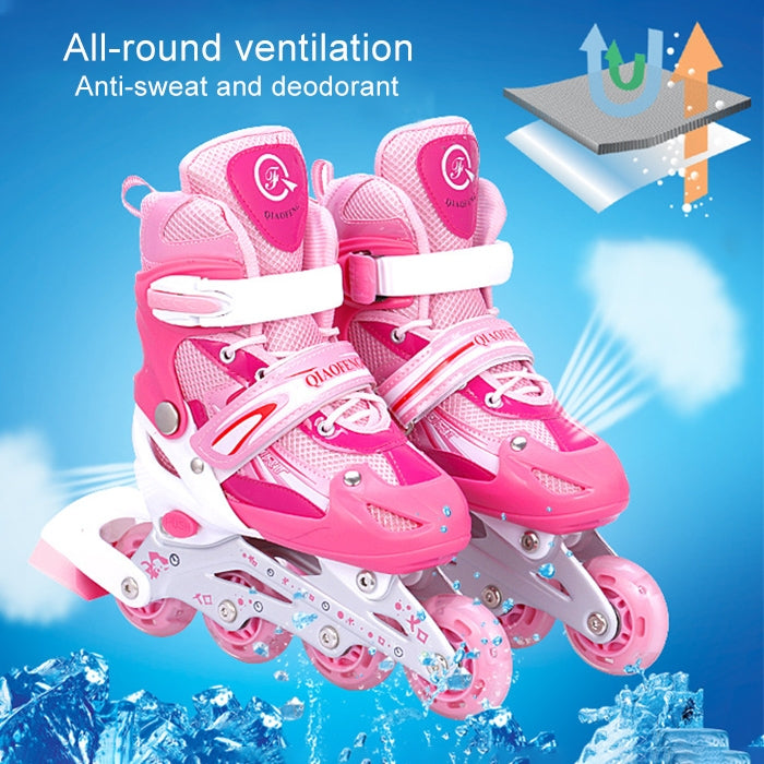 Children Adult Flash Straight Row Roller Skates Skating Shoes Suit, Size : L, Size : L (Blue), Size : L (Red), Size : L (Pink)