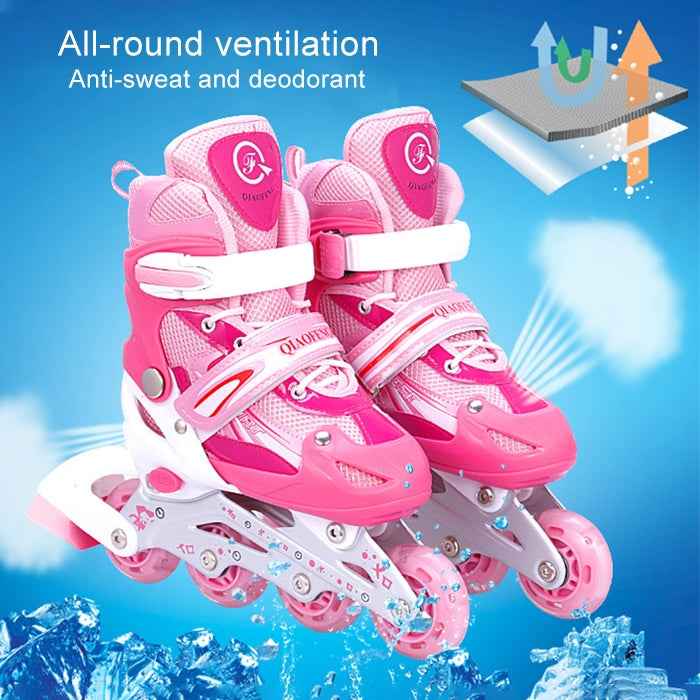 Children Adult Flash Straight Row Roller Skates Skating Shoes Suit, Size : M
