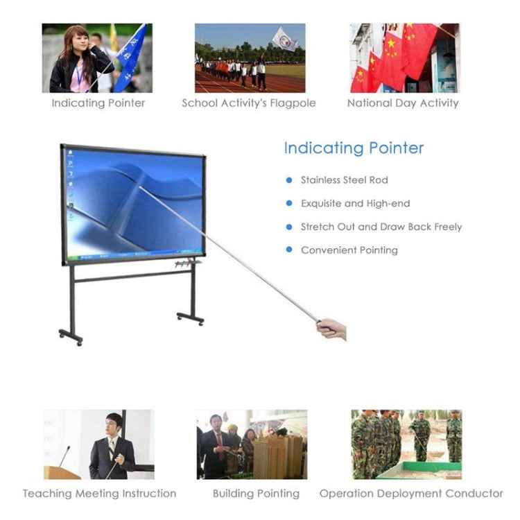 2.5M 10 Knots Telescopic Stainless Steel Rubber Sleeve Teaching Stick Guide Signal Flag, Random Color Delivery