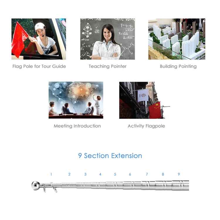 2.5M 10 Knots Telescopic Stainless Steel Rubber Sleeve Teaching Stick Guide Signal Flag, Random Color Delivery