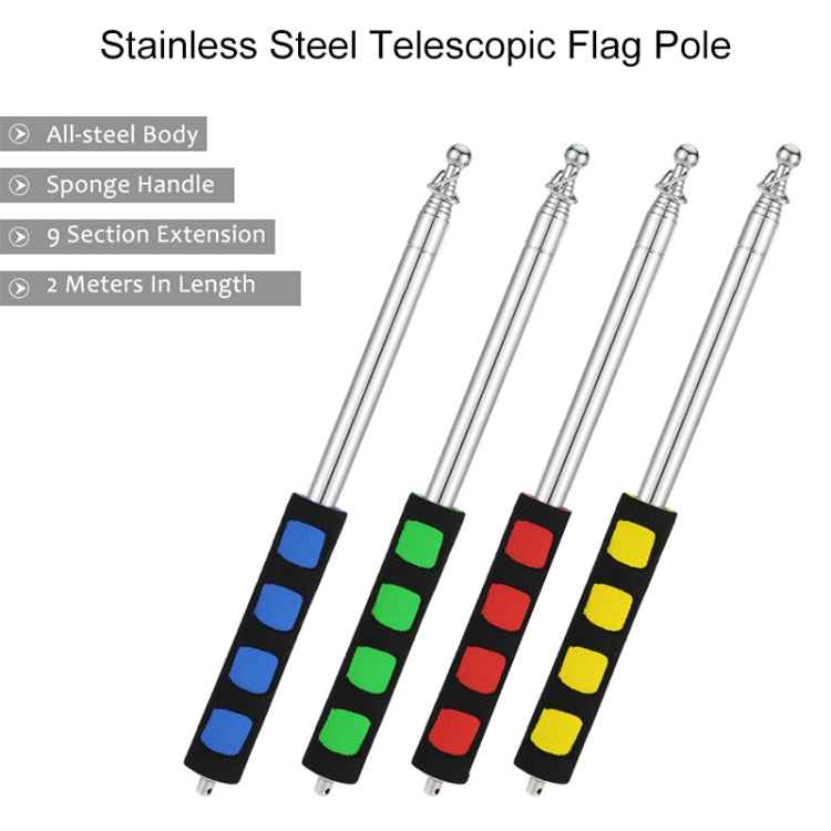 2.5M 10 Knots Telescopic Stainless Steel Rubber Sleeve Teaching Stick Guide Signal Flag, Random Color Delivery