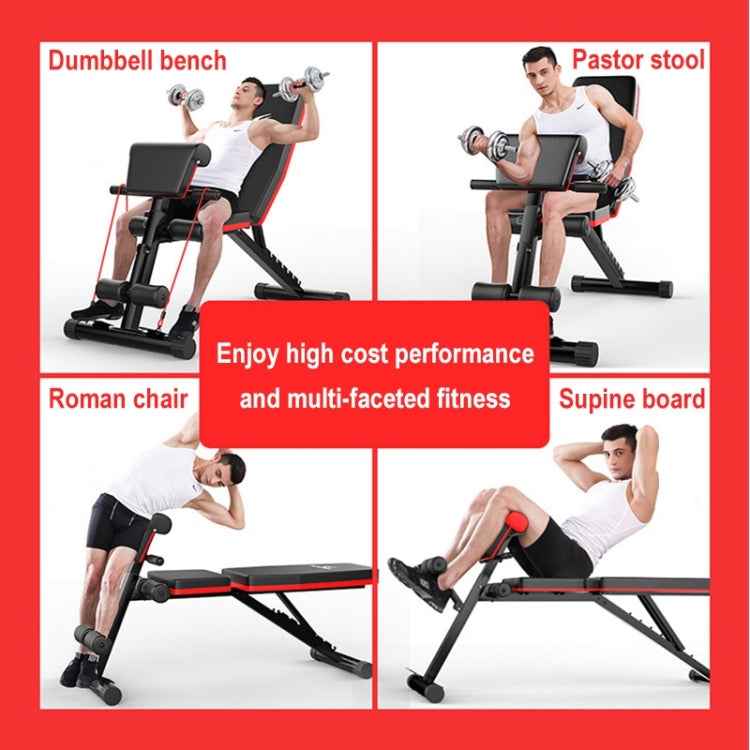189-3 Premium Edition Household Folding Multifunctional Bold Main Frame Dumbbell Bench Sit-up Bench Weightlifting Bed with Pull Rope & Preacher Curl