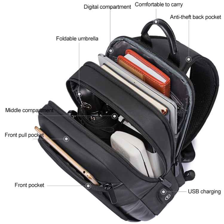 Bange BG-77112 Men Oxford Cloth Waterproof Crossbody Chest Bag with USB Port, Size: 30 x 19 x 13cm
