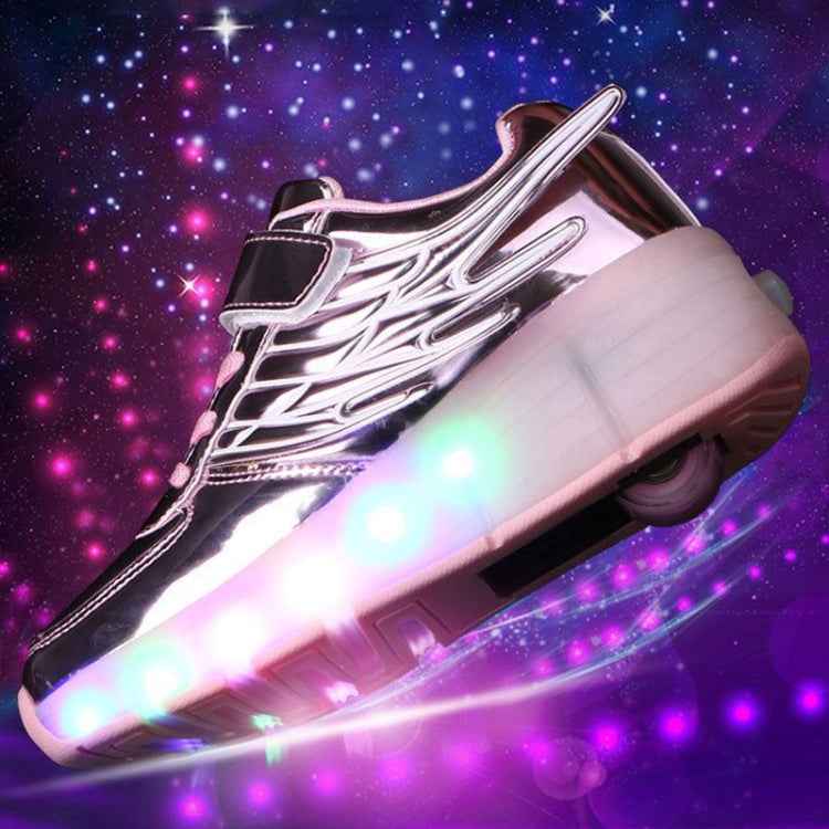 K02 LED Light Single Wheel Wing Roller Skating Shoes Sport Shoes, Size : 34