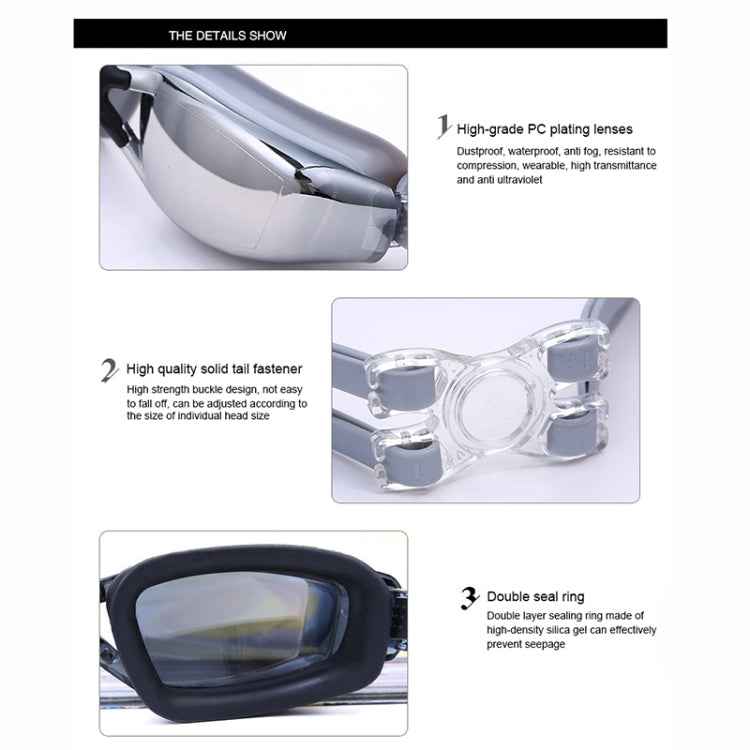 Electroplating Anti-fog Silicone Swimming Goggles for Adults, Suitable for 200 Degree Myopia