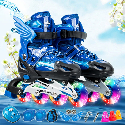 Adjustable Children Full Flash Single Four-wheel Roller Skates Skating Shoes Set, Size : S, Size : S (Blue), Size : S (Red), Size : S (Pink), Size : S (Gold)