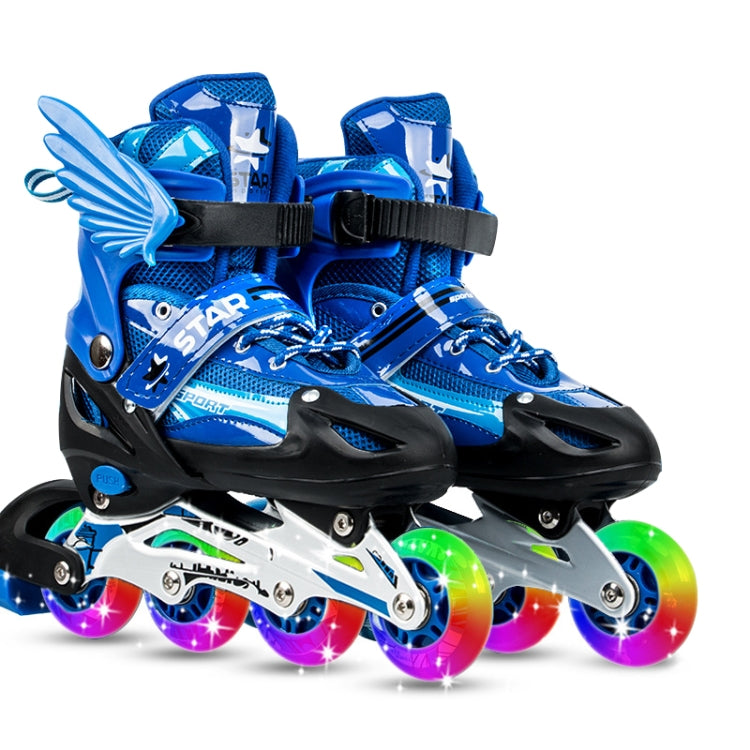 Adjustable Children Full Flash Single Four-wheel Roller Skates Skating Shoes Set, Size : S, Size : S (Blue), Size : S (Red), Size : S (Pink), Size : S (Gold)