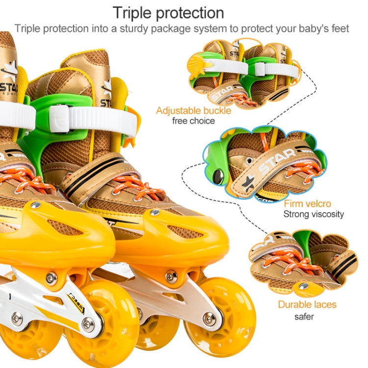 Adjustable Children Full Flash Single Four-wheel Roller Skates Skating Shoes Set, Size : S, Size : S (Blue), Size : S (Red), Size : S (Pink), Size : S (Gold)