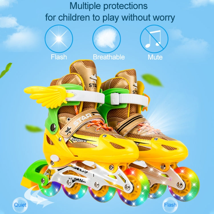 Adjustable Children Full Flash Single Four-wheel Roller Skates Skating Shoes Set, Size : S, Size : S (Blue), Size : S (Red), Size : S (Pink), Size : S (Gold)