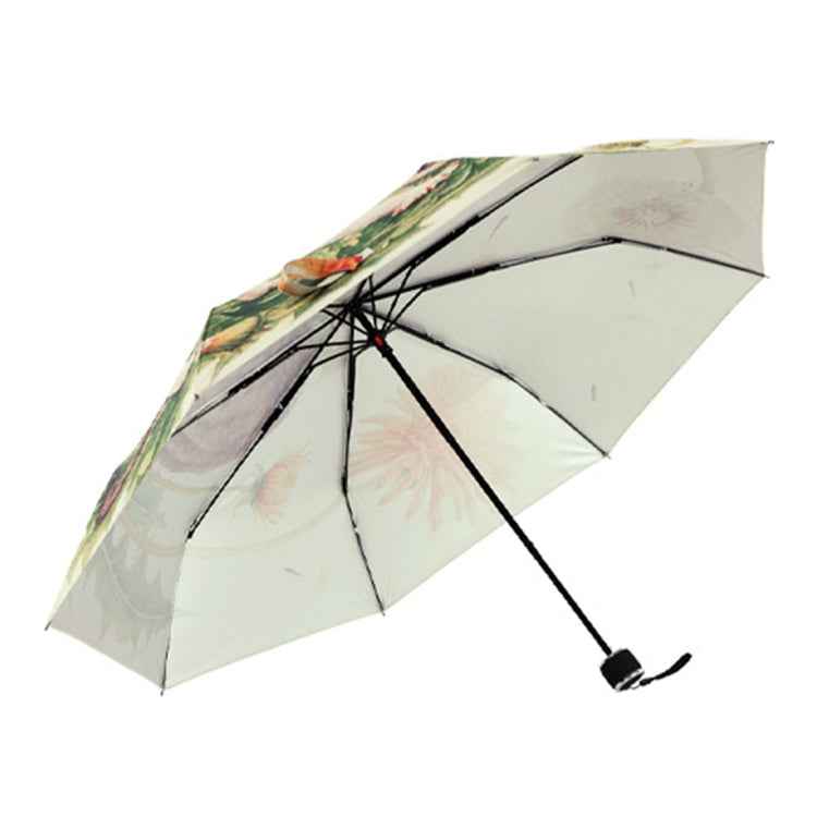 Creative Fashion Three Fold Lazy Cat Pattern Silver Tape Anti Ultraviolet Sunshade Umbrella