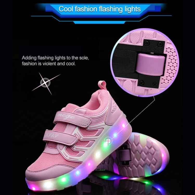 WS01 LED Light Ultra Light Mesh Surface Rechargeable Double Wheel Roller Skating Shoes Sport Shoes, Size : 38
