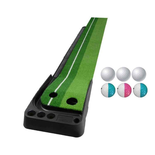 PGM Golf Putting Mat Push Rod Trainer 3m, with Three Soft Balls & Three Bicolor Balls & Auto Ball Return Fairway