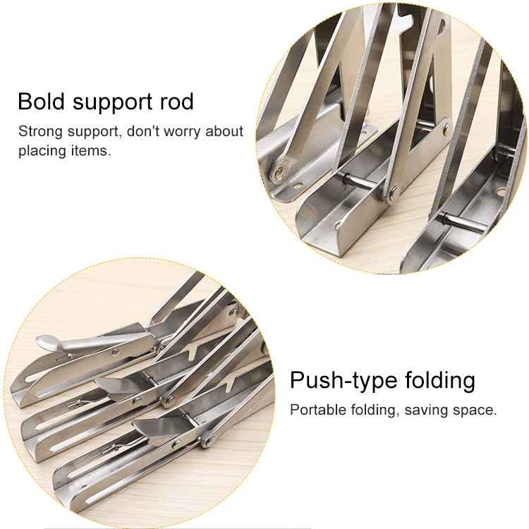 2 PCS 10 inch K Type Wall-mounted Foldable Stainless Steel Spring Storage Shelf for Dining Table