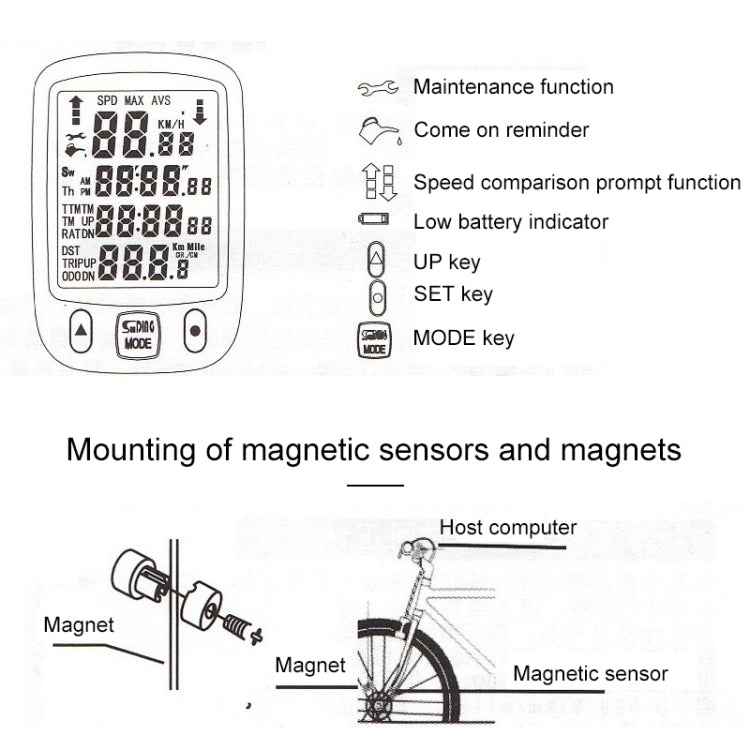 SUNDING 563C Bike Bicycle Waterproof Wireless LCD Screen Luminous Mileage Speedometer Odometer, Chinese Version