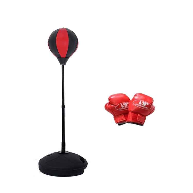 Children Base Version Height Adjustable Vertical PU Leather Vent Ball Boxing Speed Ball Family Fitness Equipment with Gloves, with Gloves Black Red, with Gloves Red
