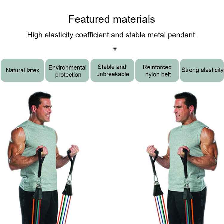 E1107 11 in 1 100lbs Natural Latex Five-point Buckle Household Pull Rope Resistance Band Fitness Equipment Set