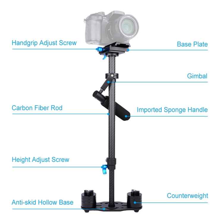PULUZ 38.5-61cm Carbon Fibre Handheld Stabilizer for DSLR & DV Digital Video & Cameras, Load Range: 0.5-3kg