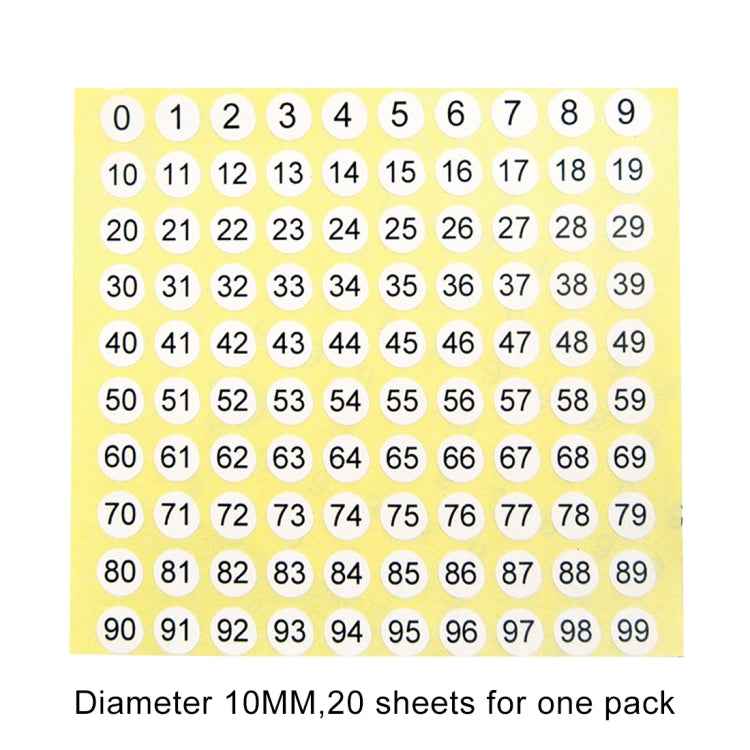 20 PCS Round Shape Number Sticker Shoe Size Label, Number 0-99
