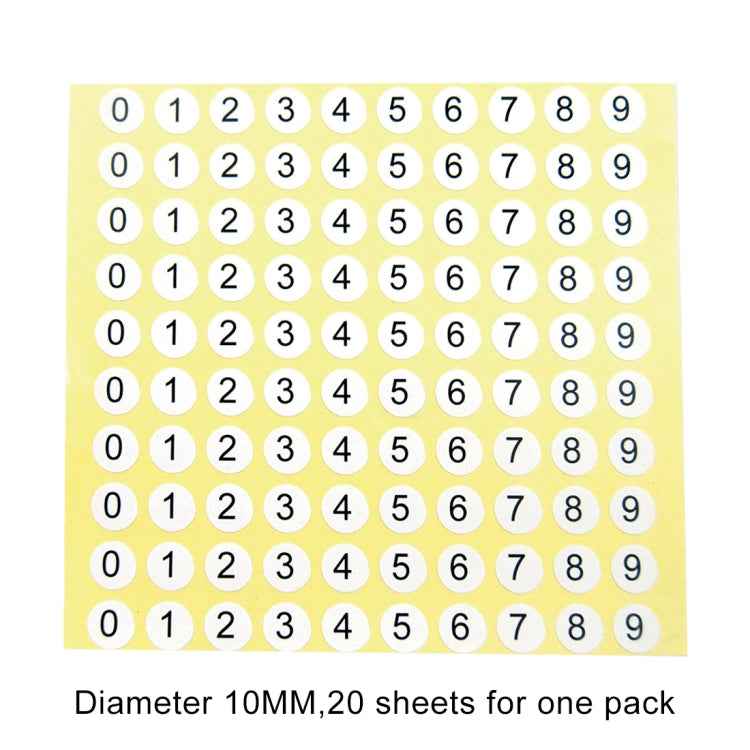 20 PCS Round Shape Number Sticker Shoe Size Label, Number 0-9