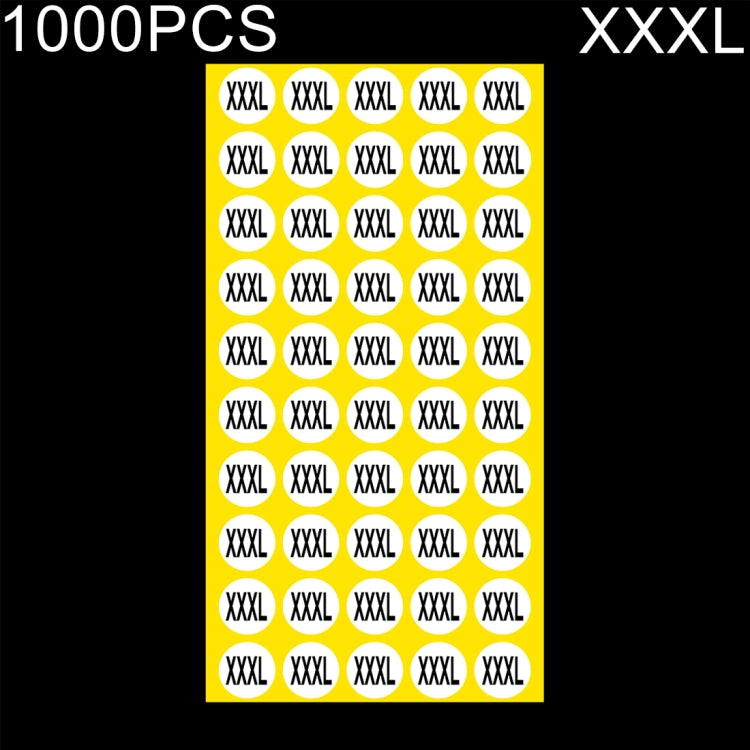 1000 PCS Round Shape Size Sticker Clothes Size Label, Size: XXXL, XXXL