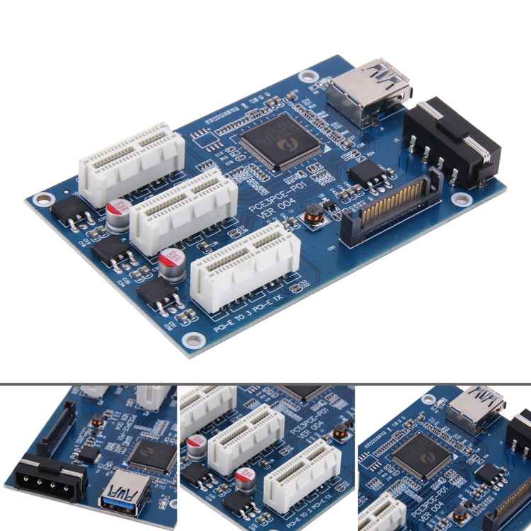 PCI-E 1 to 3 PCI Express 1 Slots Riser Card 3 PCI-E Slot Adapter PCI-E Port Multiplier Card with 60cm USB Cable