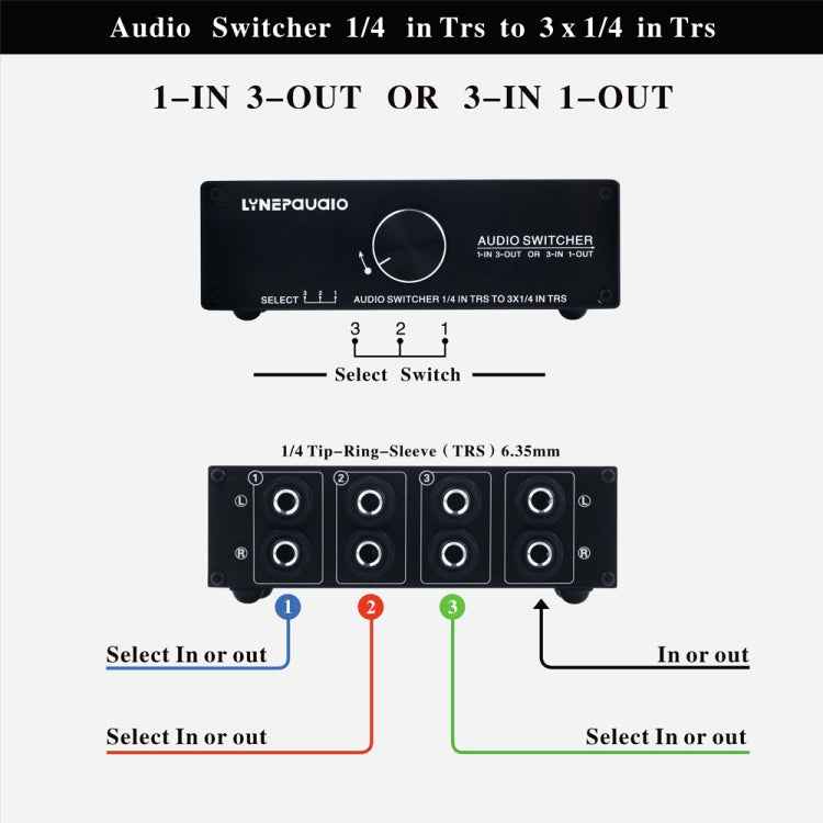 B833 Passive Speaker Stereo Switch Loudspeaker,  1 Input and 3 Output or 3 Input and 1 Output