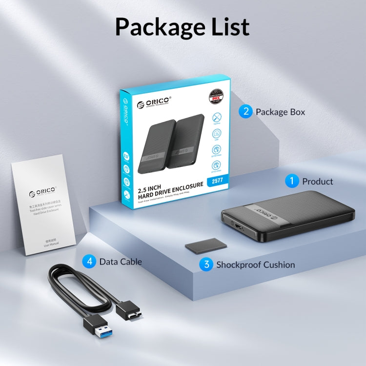 ORICO 2577U3-V1 Grid Texture Design 2.5 inch USB3.0 Micro-B Hard Drive Enclosure Box, 2577U3-V1