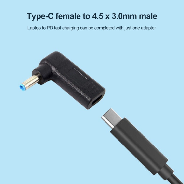 Adaptateur USB-C/Type-C femelle vers prise mâle 4,5 x 3,0 mm coudée, noir (coude 4,5 x 3,0 mm), bleu (coude 4,5 x 3,0 mm)