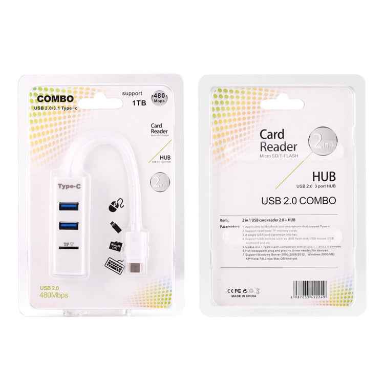 2 in 1 USB 3.1 USB-C / Type-C to USB 2.0 COMBO 3 Ports HUB + TF Card Reader