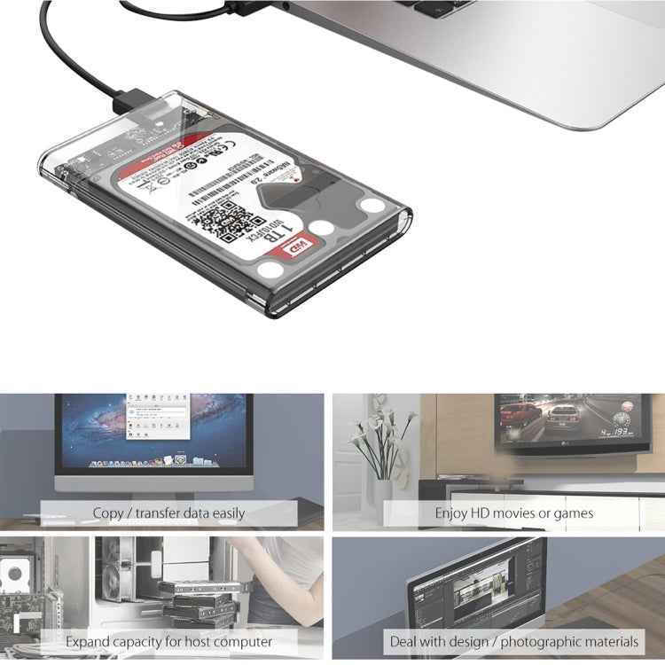 ORICO 2139U3-CR USB3.0 Transparent External Hard Disk Box Storage Case for 9.5mm 2.5 inch SATA HDD / SSD