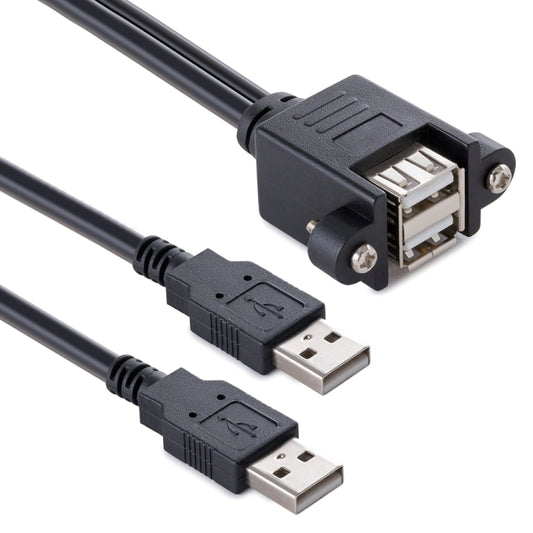bk3507 Dual USB 2.0 Male to Dual USB Female Extension Cable with Fixing Hole, Length: 50cm, 2 USB 2.0 AM to 2 USB 2.0 AF