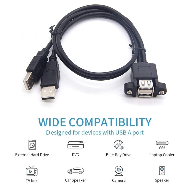 bk3507 Dual USB 2.0 Male to Dual USB Female Extension Cable with Fixing Hole, Length: 50cm, 2 USB 2.0 AM to 2 USB 2.0 AF